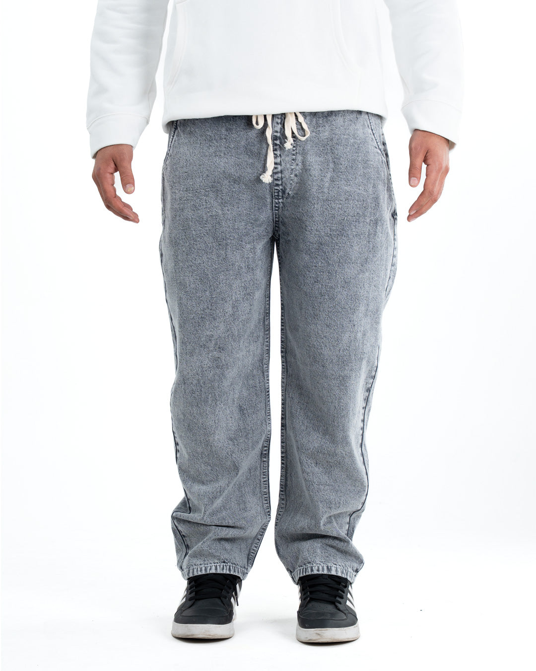 Premium Washed Denim Joggers - Light Grey