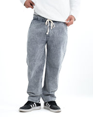 Men's Washed Baggy Denim Joggers - Light Grey