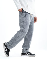Men's Washed Baggy Denim Joggers - Light Grey