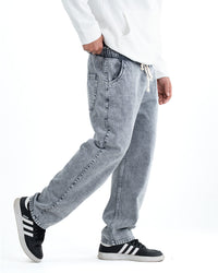 Men's Washed Baggy Denim Joggers - Light Grey