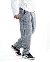 Men's Washed Baggy Denim Joggers - Light Grey