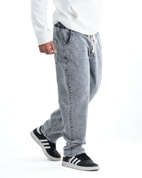 Men's Washed Baggy Denim Joggers - Light Grey