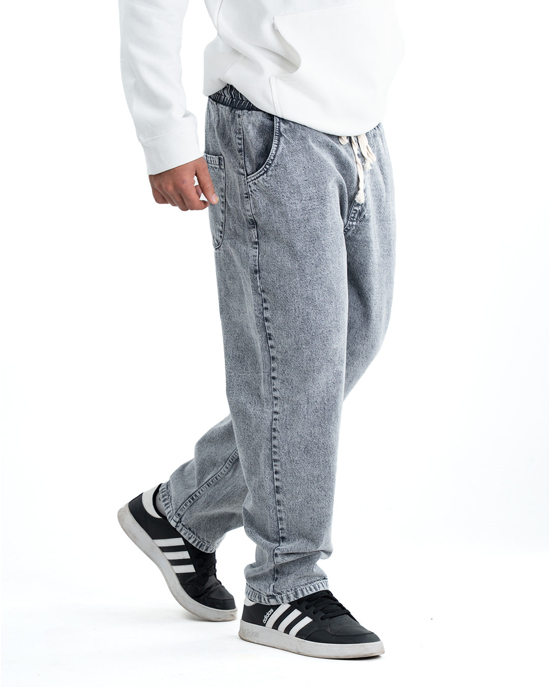 Men's Washed Baggy Denim Joggers - Light Grey