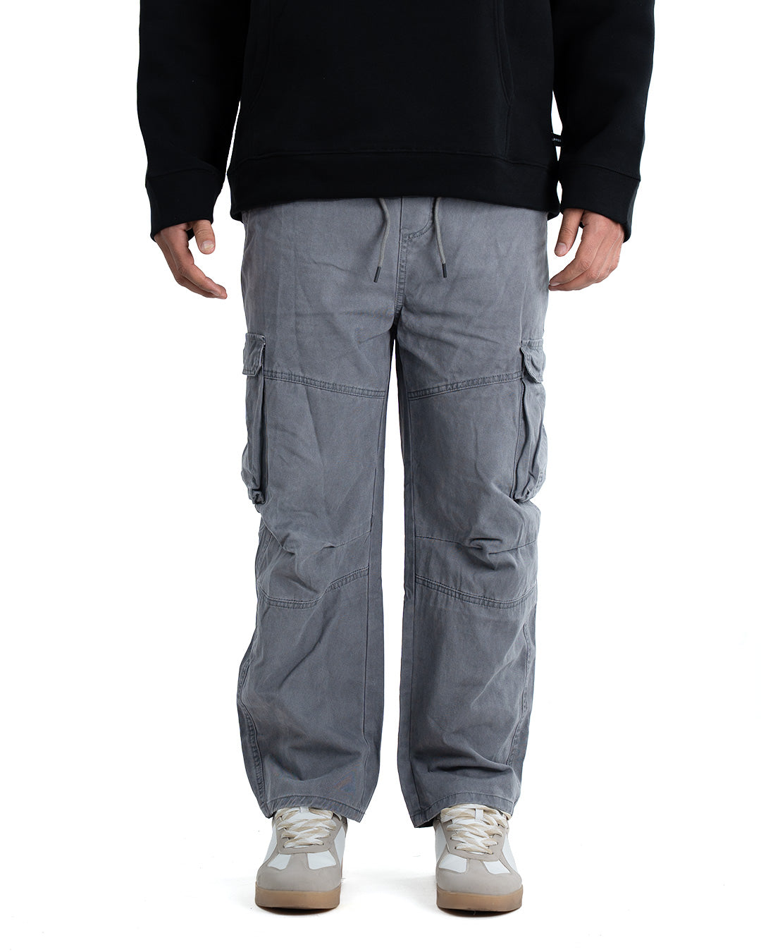 Six Pocket Cargo Denim Joggers - Grey