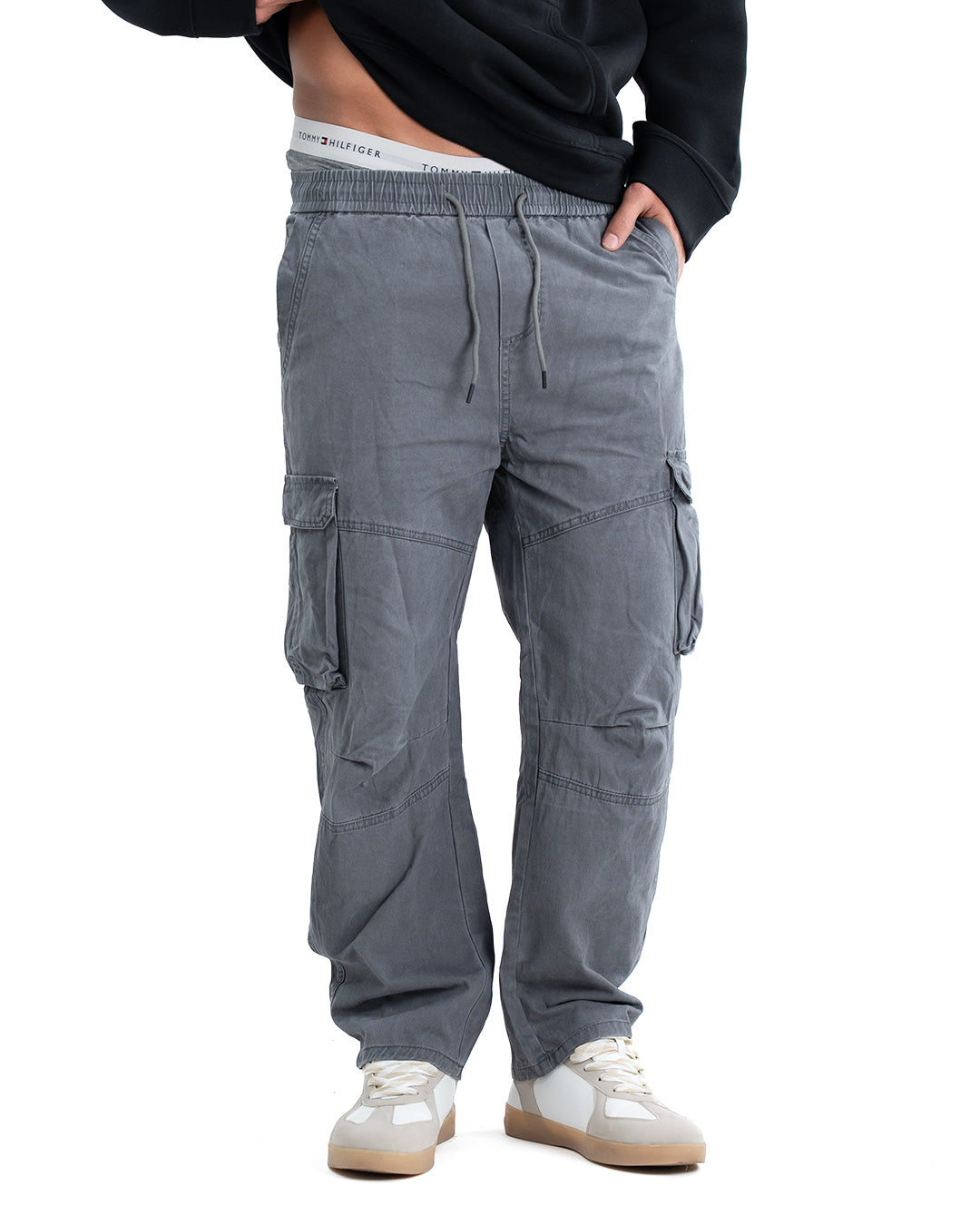 Six Pocket Cargo Denim Joggers - Grey