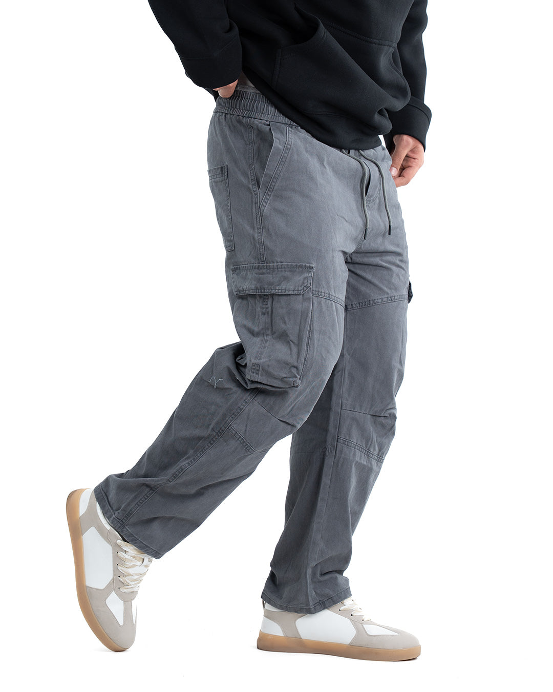 Six Pocket Cargo Denim Joggers - Grey