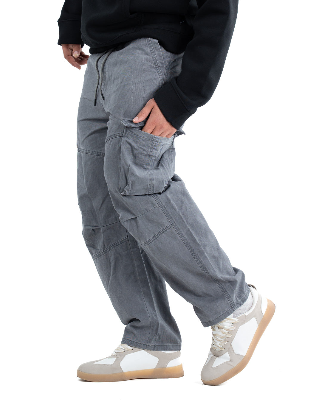 Six Pocket Cargo Denim Joggers - Grey