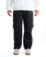 Six Pocket Cargo Denim Joggers - Black
