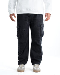 Six Pocket Cargo Denim Joggers - Black