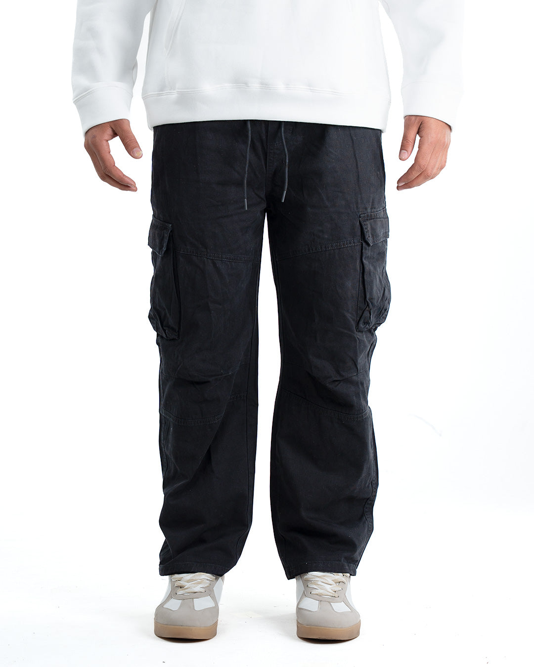 Six Pocket Cargo Denim Joggers - Black