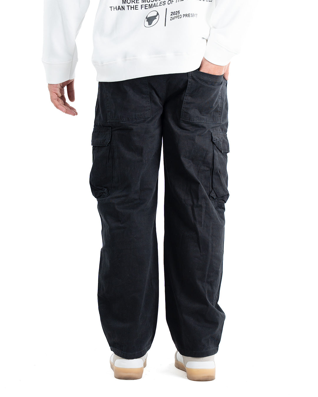 Six Pocket Cargo Denim Joggers - Black