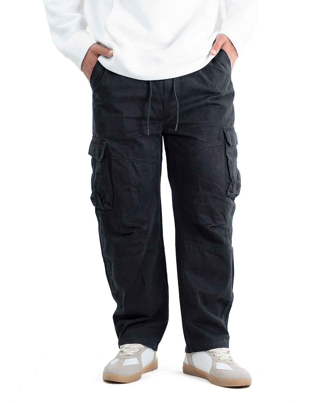 Six Pocket Cargo Denim Joggers - Black