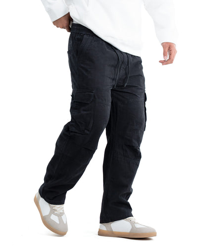Six Pocket Cargo Denim Joggers - Black