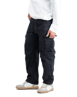 Six Pocket Cargo Denim Joggers - Black