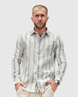 Men’s Beige & Grey Striped Linen Shirt