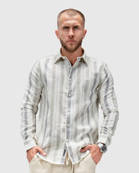 Men’s Beige & Grey Striped Linen Shirt