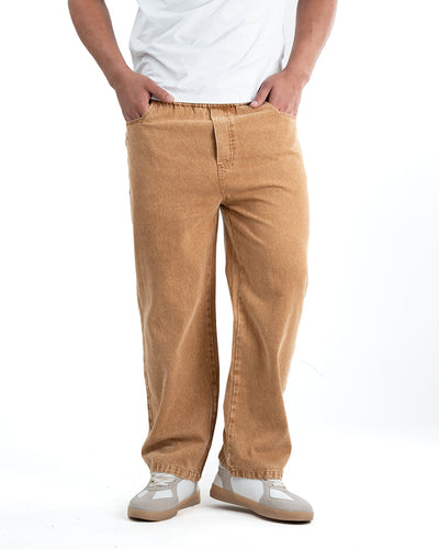 Men's washed Baggy Denim Jeans - Camel