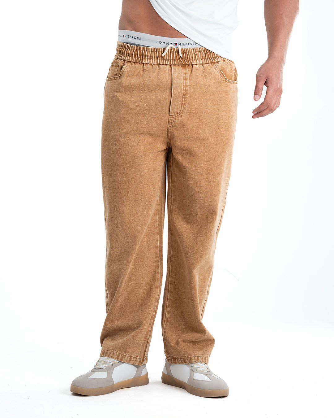Men's washed Baggy Denim Jeans - Camel