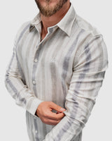 Men’s Beige & Grey Striped Linen Shirt