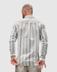 Men’s Beige & Grey Striped Linen Shirt