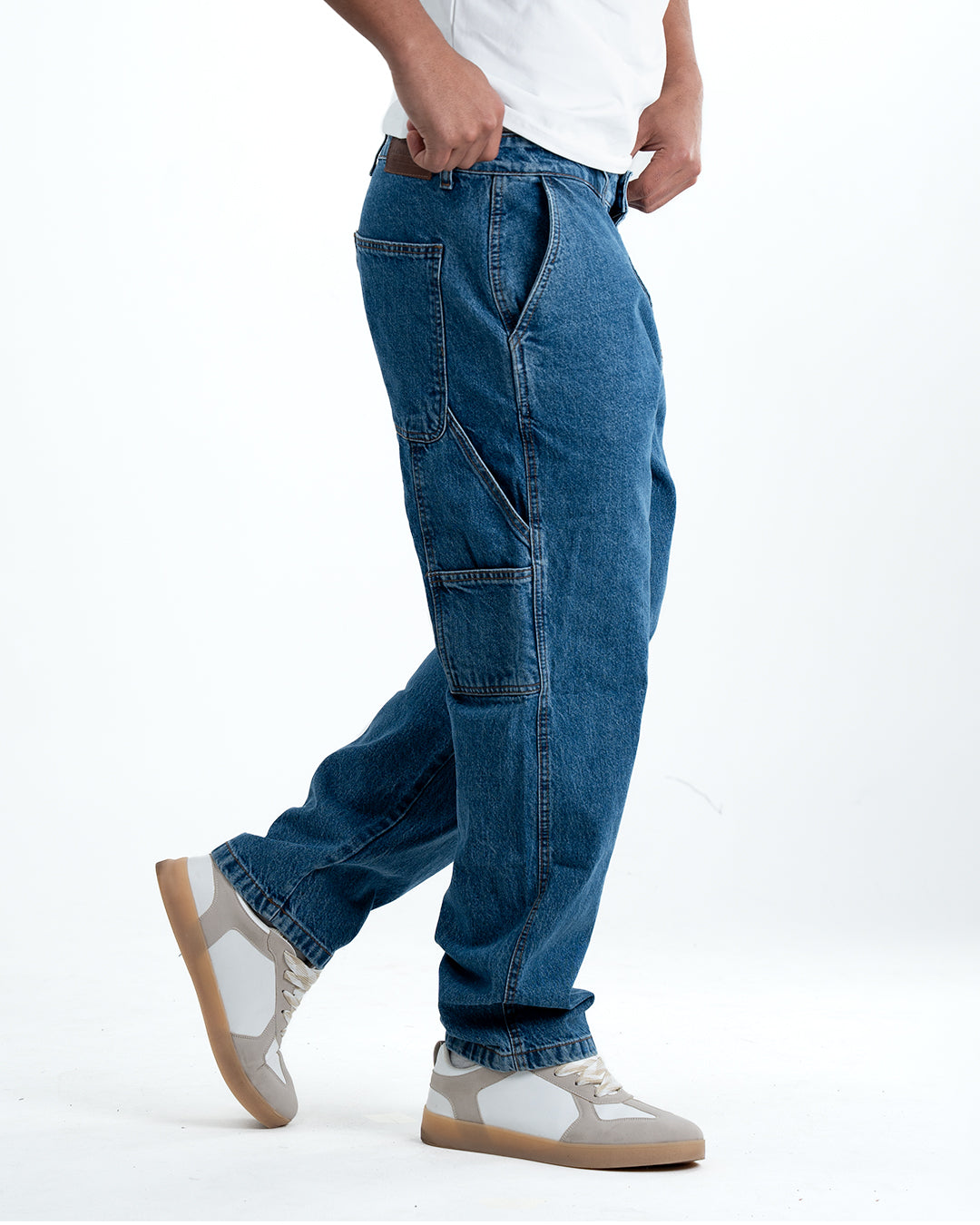 Men's Baggy Fit Cargo Denim Jeans – Blue