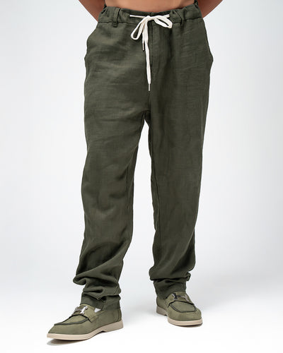 Men’s Linen Drawstring Pants - OLIVE