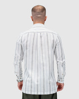 Men’s White Linen Striped Shirt with Pockets