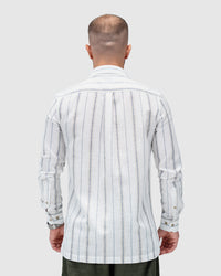 Men’s White Linen Striped Shirt with Pockets