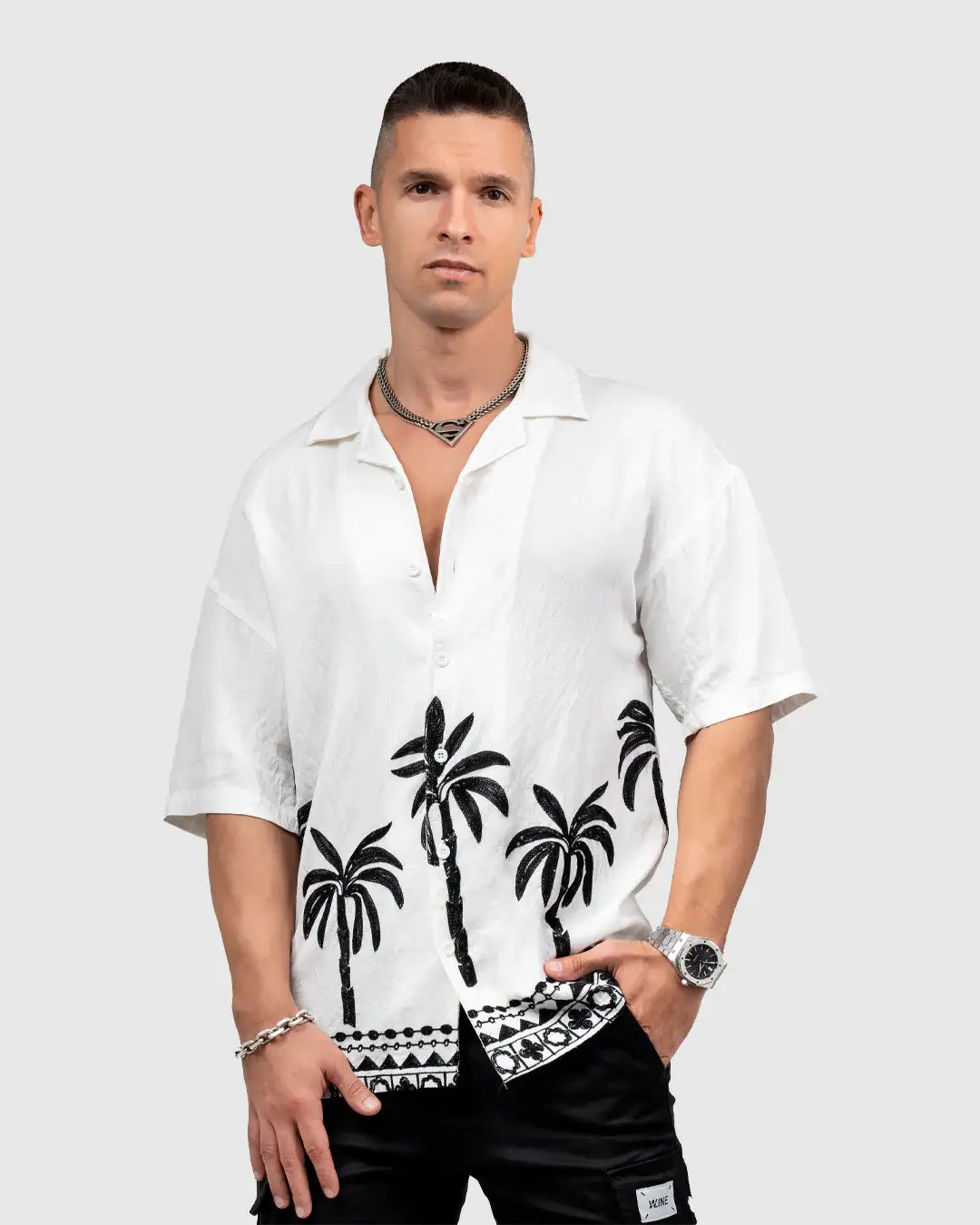 Men’s White Palm Tree Print Shirt