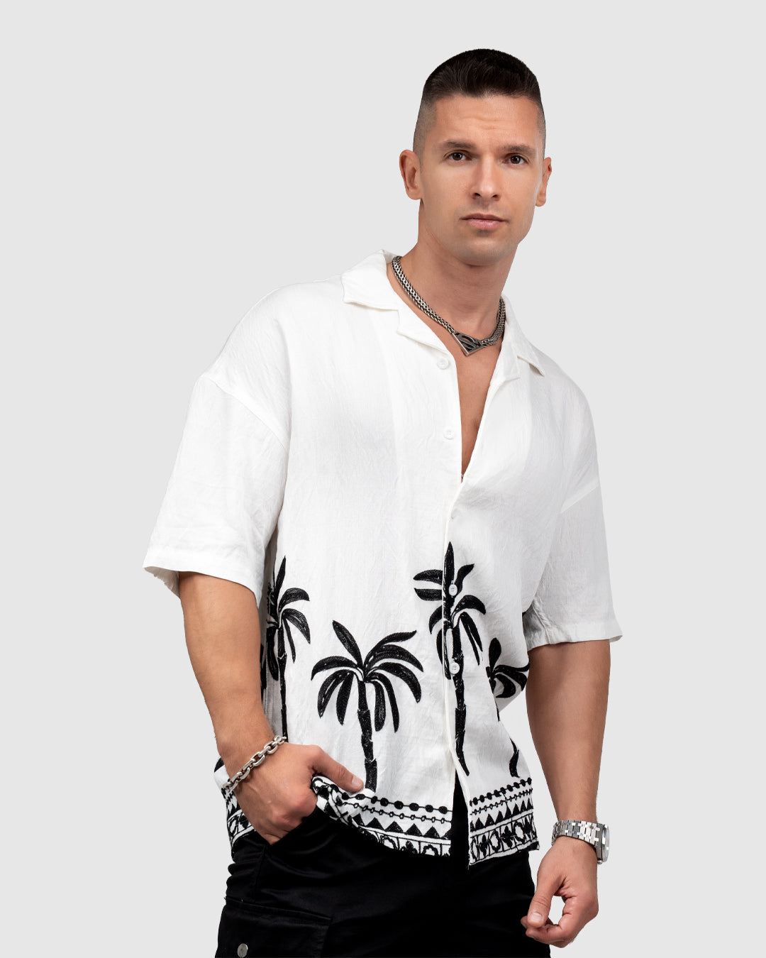 Men’s White Palm Tree Print Shirt