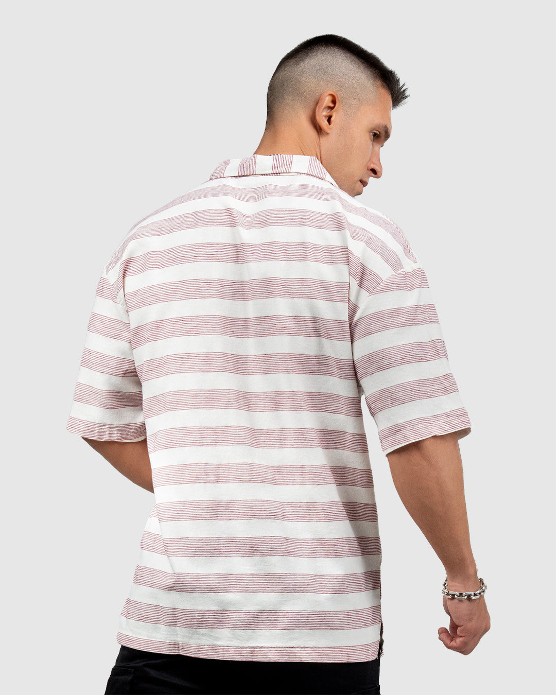 Men’s Red & White Striped Short Sleeve Shirt