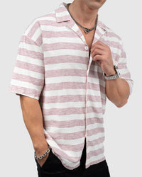 Men’s Red & White Striped Short Sleeve Shirt