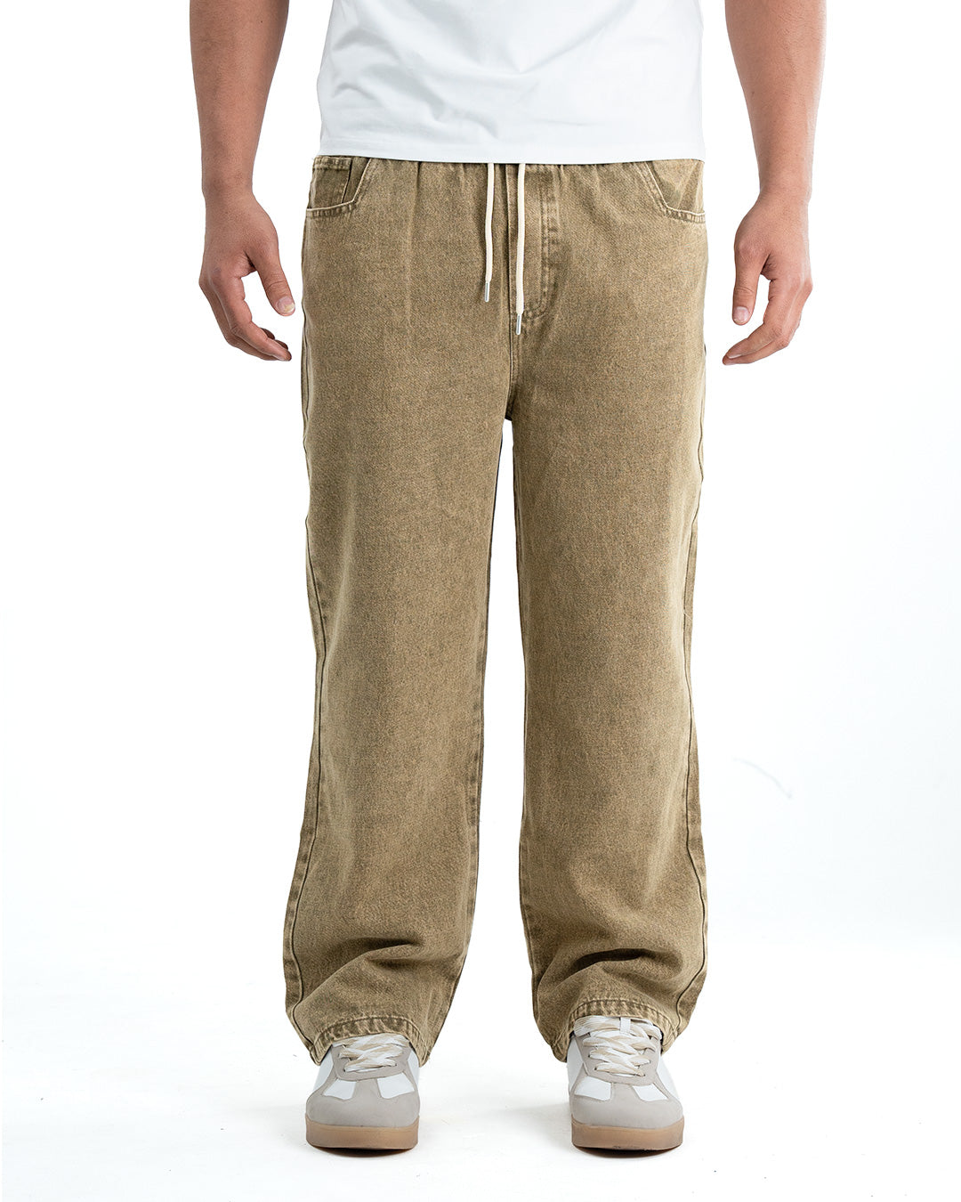 Premium washed Denim Joggers - Olive