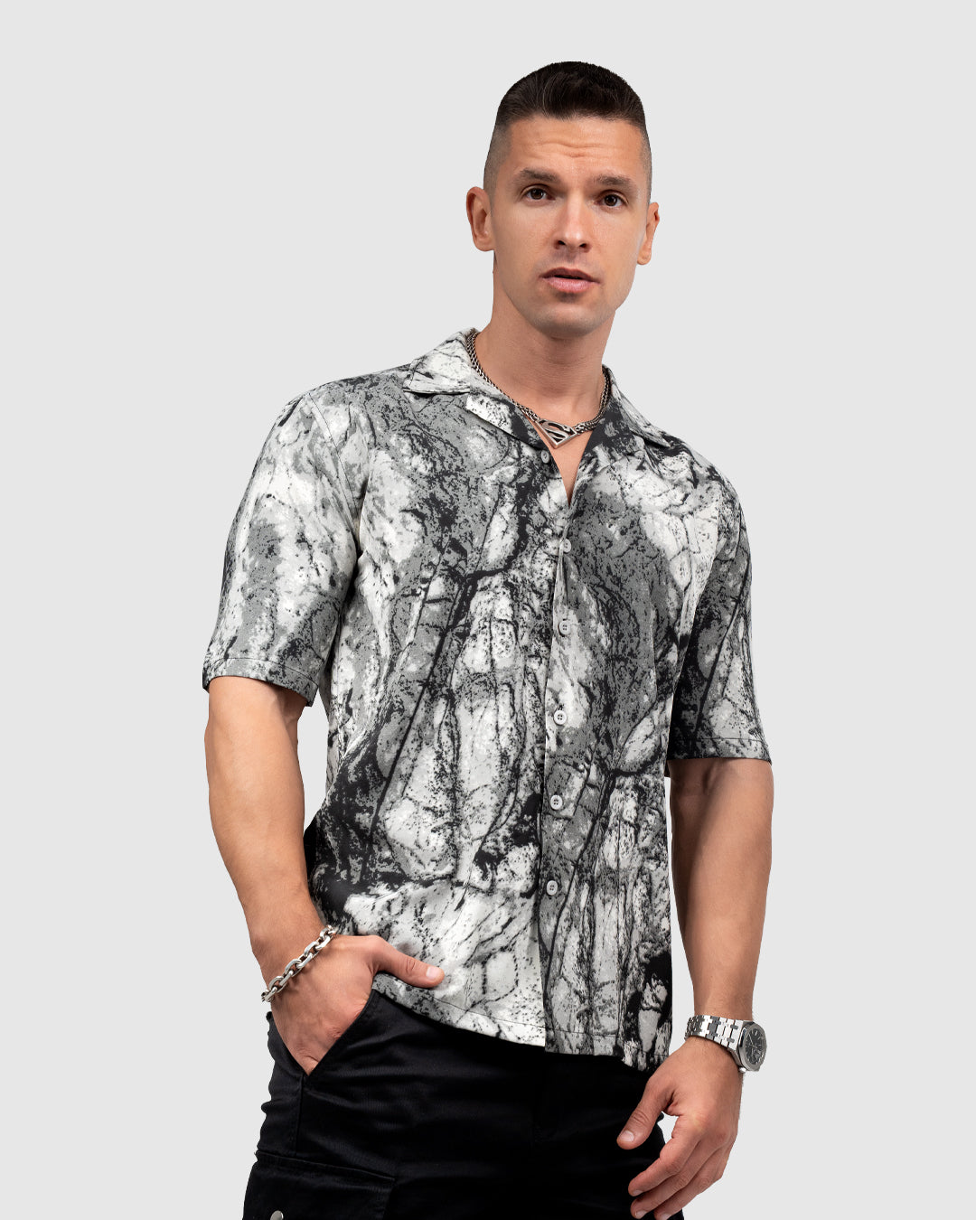 Men’s Black & White Marble Print Shirt