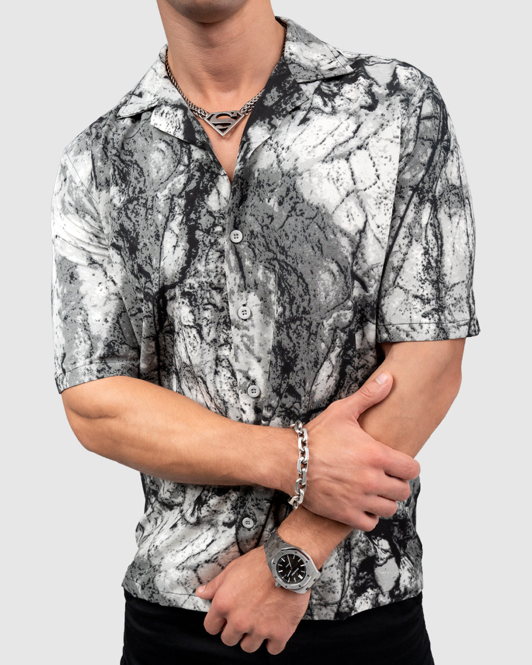 Men’s Black & White Marble Print Shirt