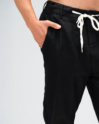 Men’s Linen Drawstring Pants - BLACK