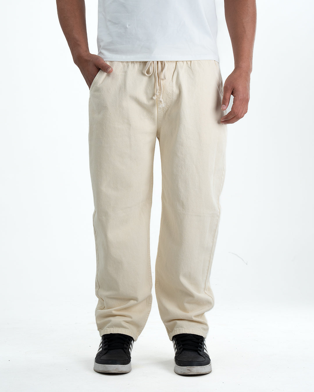 Premium Washed Denim Joggers – Beige