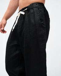 Men’s Linen Drawstring Pants - BLACK