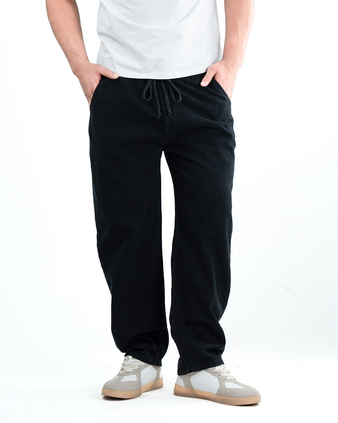 Premium Washed Denim Joggers – Black