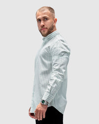 Men’s Mint Green & White Striped Button-Down Shirt