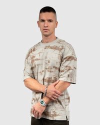 Men’s Beige & Brown Printed Oversized T-Shirt