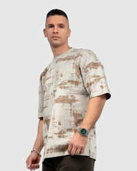 Men’s Beige & Brown Printed Oversized T-Shirt