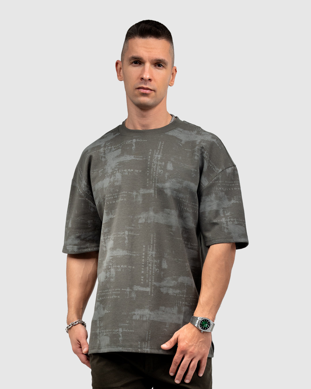 Men’s Dark Grey Printed Oversized T-Shirt