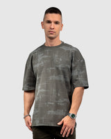Men’s Dark Grey Printed Oversized T-Shirt