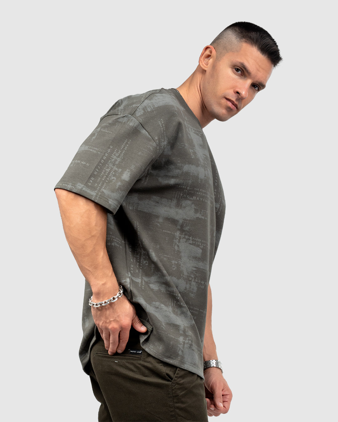 Men’s Dark Grey Printed Oversized T-Shirt