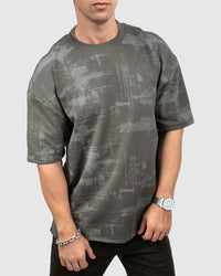 Men’s Dark Grey Printed Oversized T-Shirt