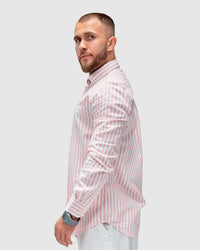 Men’s Pink & White Striped Button-Down Shirt