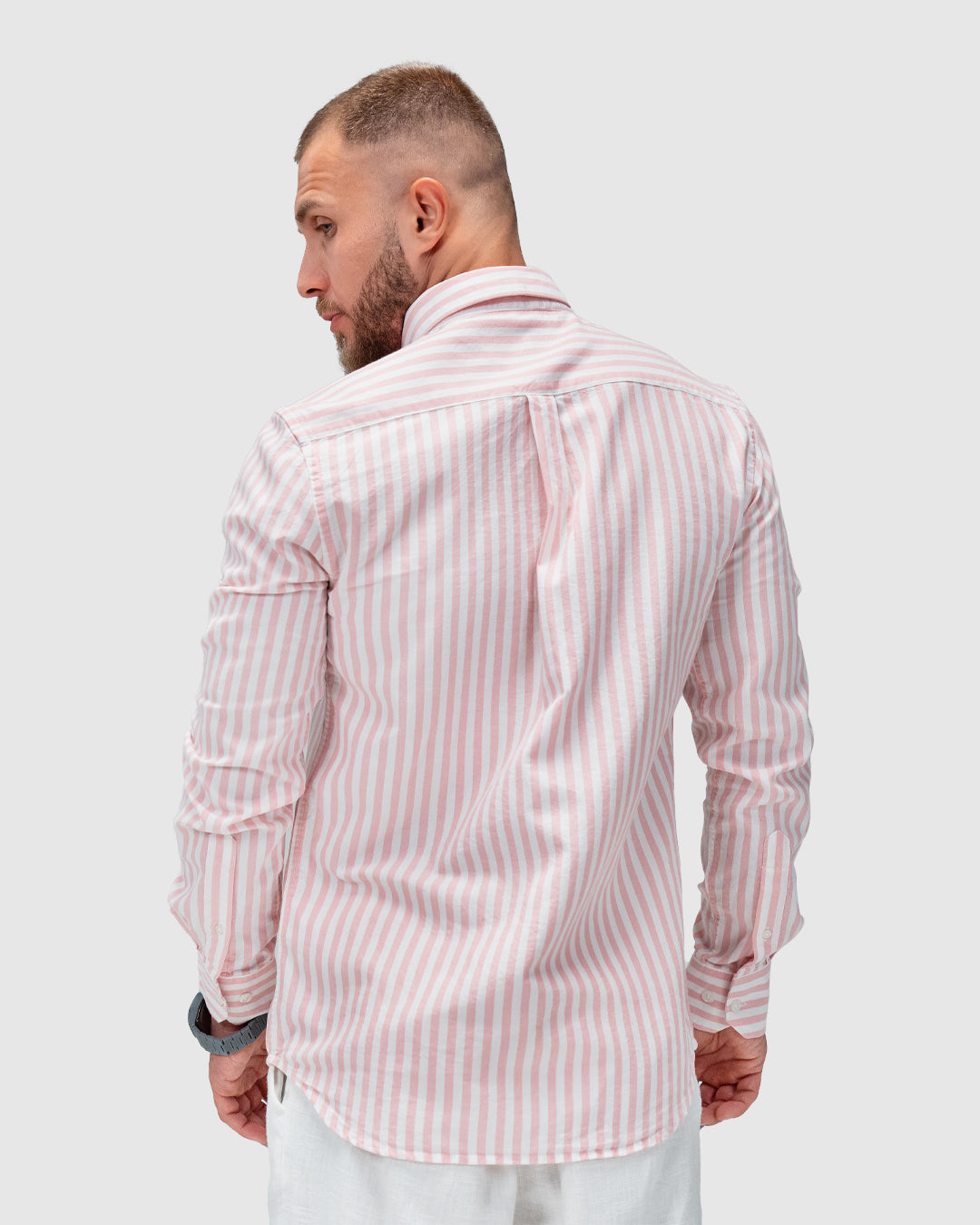 Men’s Pink & White Striped Button-Down Shirt