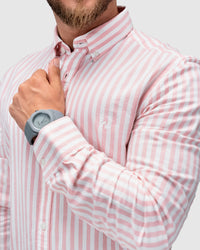 Men’s Pink & White Striped Button-Down Shirt