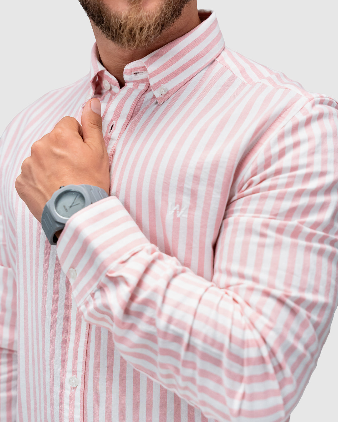 Men’s Pink & White Striped Button-Down Shirt
